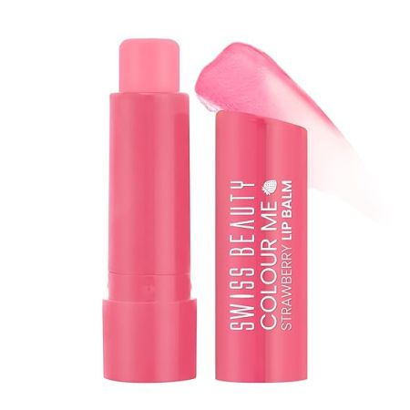 Swiss Beauty Colour Me Tinted Lip Balm with 12 Hours of Hydration | For Dry & Chapped Lips | With SPF 15 , Shea Butter and Vitamin E | Long Lasting Glossy Finish Lip Balm | Shade - Strawberry Slush, 4.5g