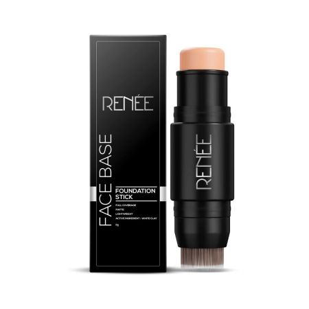 RENEE Face Base Foundation Stick with Applicator Mocha 8gm| Enriched with White Clay| Weightless & Long-lasting Formula| Velvet Matte Finish