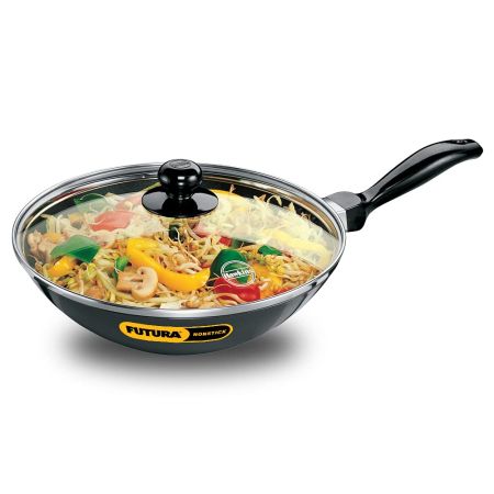 Hawkins Futura Nonstick Stir-Fry Pan 2 L, 26 Cm, 3.25 Mm With Glass Lid, Black