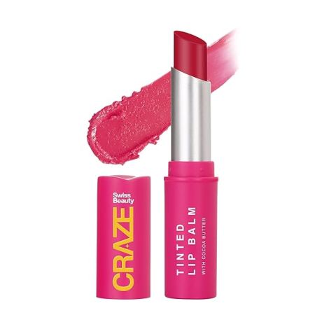 SWISS BEAUTY Craze Tinted Lightweight Sheer Lip Balm | Lip Protection And Lip Nourishment With Cocoa Butter | Shade- Sugar Rose, 3.2G