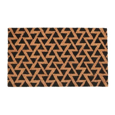 Onlymat Printed Coir Doormat with Non-Slip PVC Backing for Outdoor and Indoors - Durable, Large, Waterproof, and Thick - Chevron Pattern Print, Black and Brown Colored Rug (75x45cm)