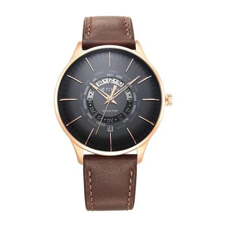 Titan Black Dial World Time with Date Stainless Steel Strap Watch for Men-NS90145WL01/NT90145WL01
