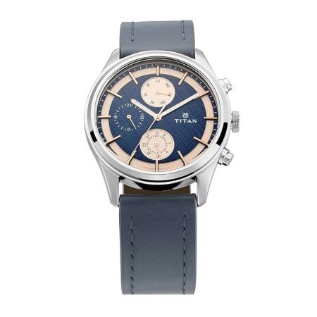 Titan Men's Metropolitan Charm: Men's Multifunctional Blue Watch with Leather Strap-NS1805SL02/NT1805SL02