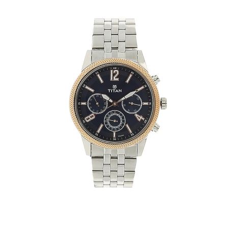Titan Men's Metropolitan Luxe: Multifunction blue Dial with Two-Tone Stainless Steel Bracelet Watch-NS1734KM01