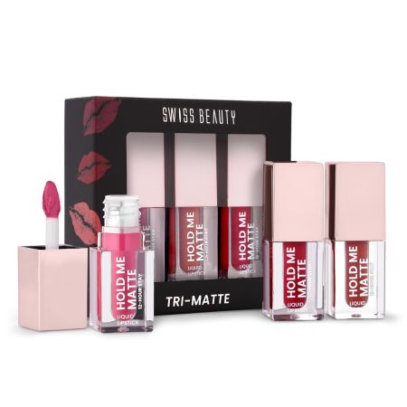 Swiss Beauty Tri-Matte Lipstick | Pack of 3 | 12 Hour Stay |Waterproof & Transfer-proof |With Vitamin E & Apricot Oil| 4.5ml