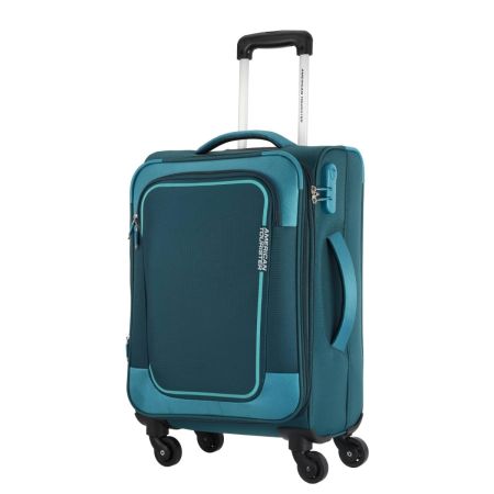 American Tourister Icor (Medium) 70Cms|Carry On Trolley Bag for Travel|Wet Pocket|Expandable|Polyester Luggage|Combination Lock|4 Spinner Wheel Suitcase for Men & Women (Teal)|Light Weight & Durable