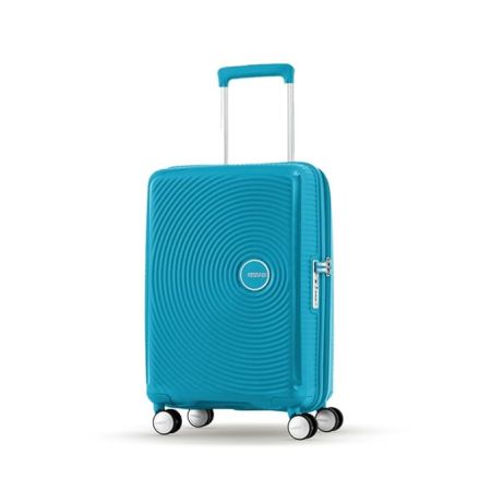 American Tourister Curio Spinner Expandable Small Cabin Luggage Bag 55 Cm Polypropylene Hardsided 8 Wheels Suitcase for Travel (Turquoise)