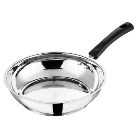Vinod Stainless Steel Frypan - 24 cm | Skillet Pan for Frying | SAS Bottom | Cool Touch Bakelite Handle | Induction and Gas Base| 2 Year Warranty - Silver