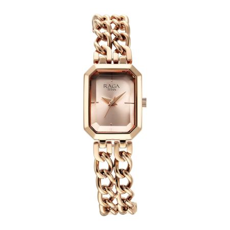 Titan Raga Showstopper Quartz Analog Rose Gold Dial Metal Strap Watch for Women-NS95283WM01