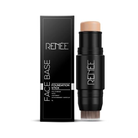RENEE Face Base Foundation Stick with Applicator - Creamy Latte, 8gm | Enriched with White Clay, Weightless, Long-lasting, Velvet Matte Finish formula Provides Full Coverage