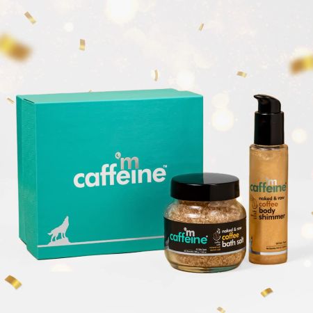 mCaffeine Gift Kit For Women with Relaxing Bath Salt & Illuminizing Body Shimmer | Sepcial Gift Hamper For All Age & All Skin Types | Ideal Birthday Gift & Anniversary Gift For Her