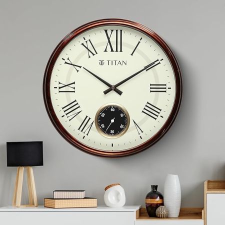 Titan Classic Sub-Second Analog Wall Clock - Wood Finish(35Cm X 35 Cm)