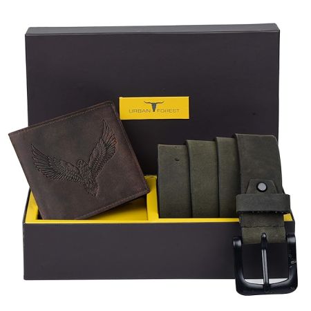 URBAN FOREST Zeke Vintage Leather Wallet & Casual Leather Belt Combo Gift Set